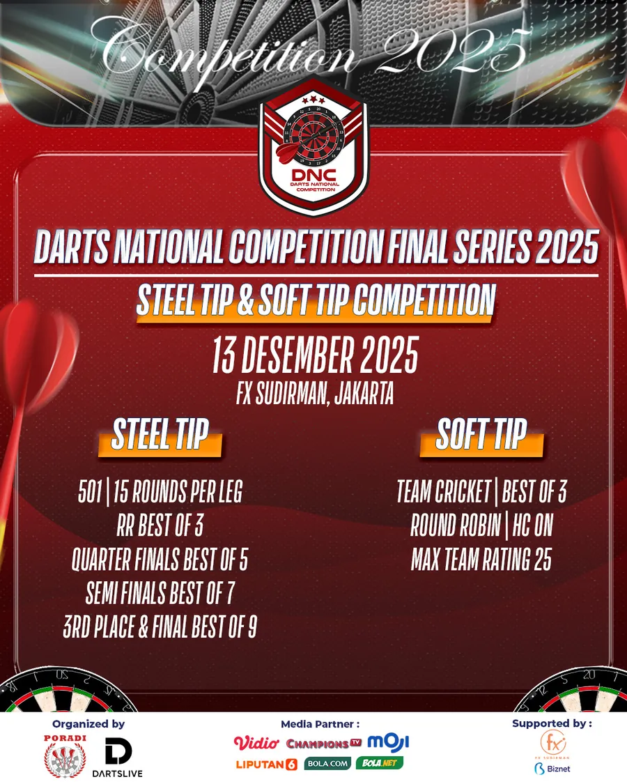 Poster Darts National Competition Final Series 2025, 13 Desember 2025 di FX Sudirman, Jakarta