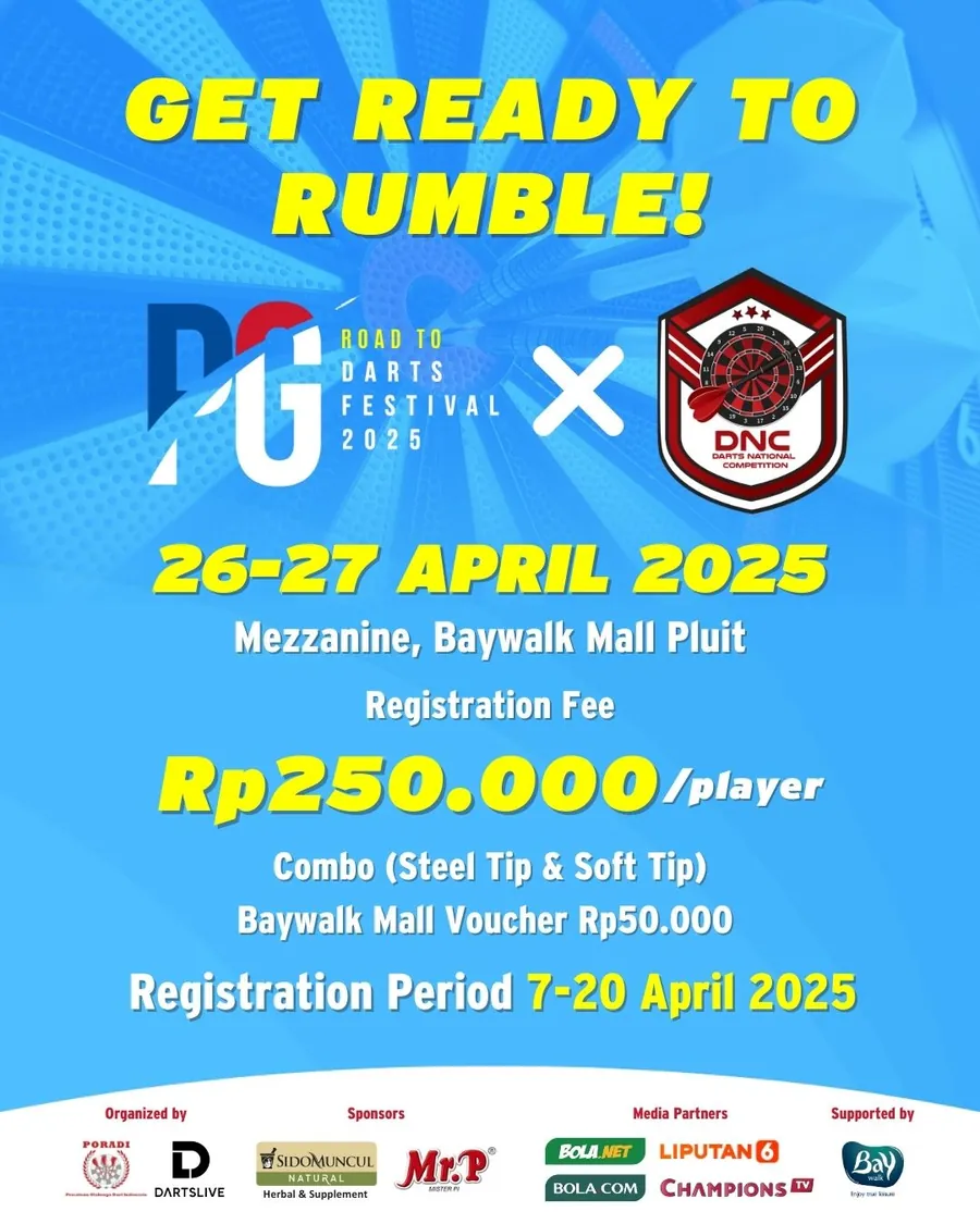 Poster Road to Darts Festival 2025 x Darts National Competition, 26-27 April 2025 di Baywalk Mall Pluit