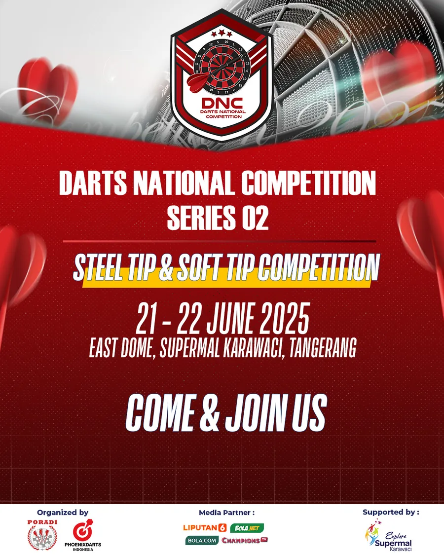 Poster Darts National Competition Series 02, 21-22 Juni 2025 di East Dome, Supermal Karawaci, Tangerang