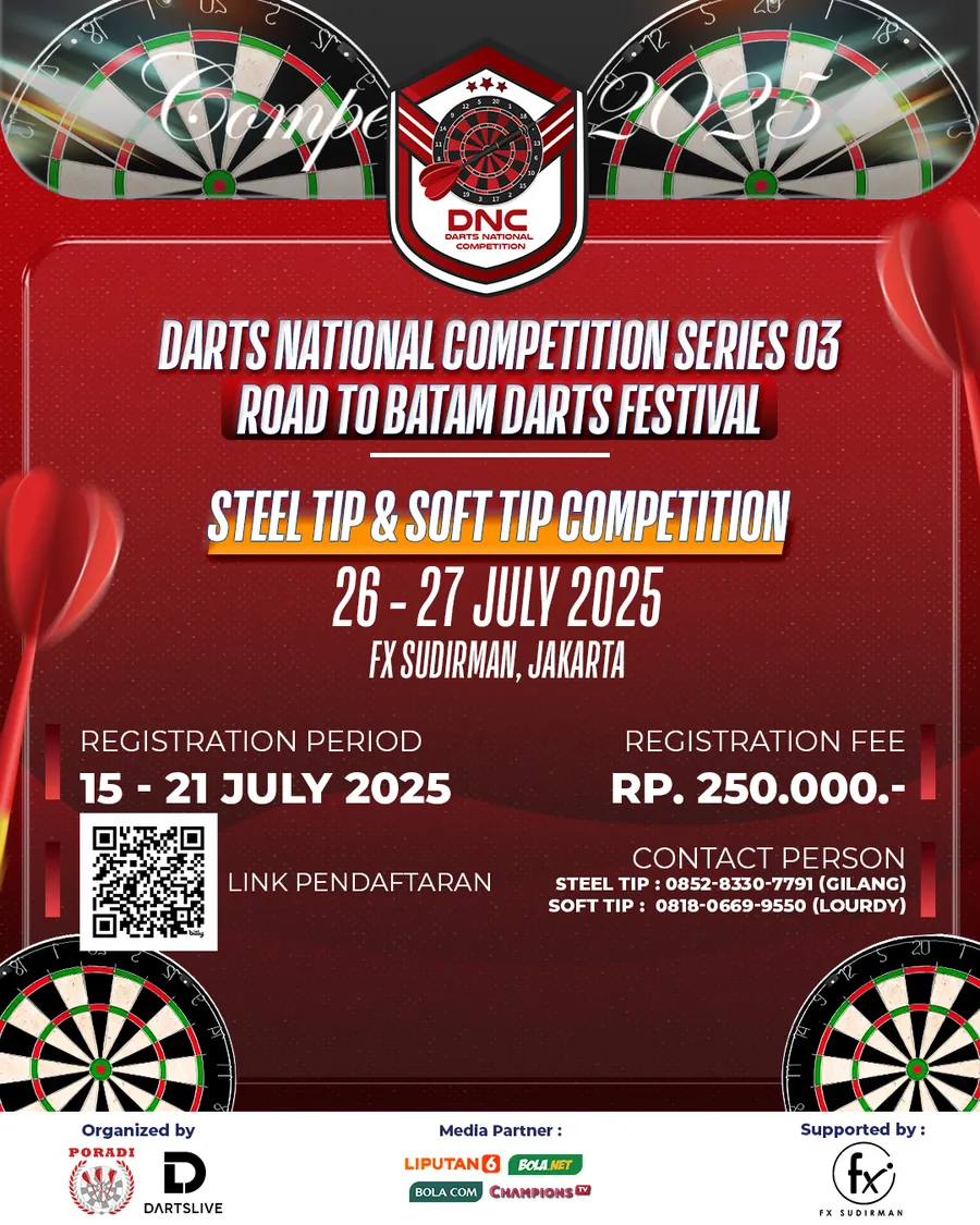 Poster Darts National Competition Series 03 Road to Batam Darts Festival, 26-27 Juli 2025 di FX Sudirman, Jakarta
