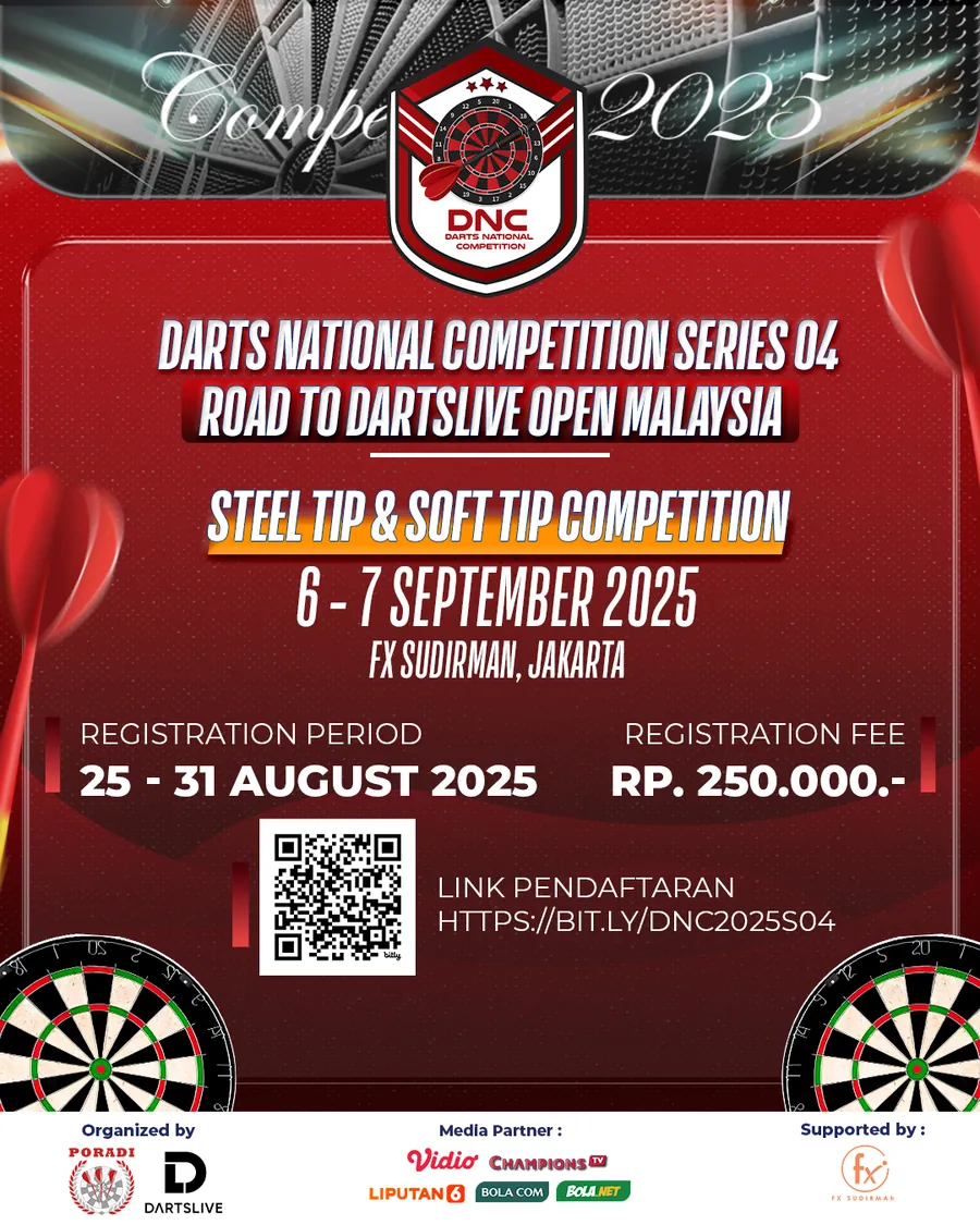Poster Darts National Competition Series 04 Road to Dartslive Open Malaysia, 6-7 September 2025 di FX Sudirman, Jakarta